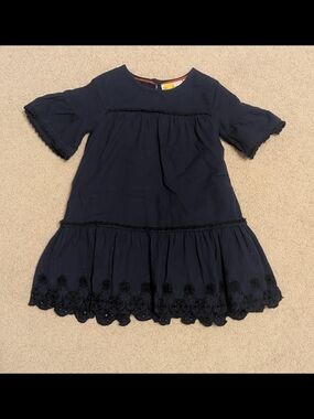 Mini Boden Navy Eyelet Hem Tiered Dress